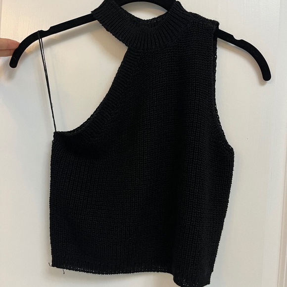 Made in Italy Black Knit Asymmetrical Halter Top 100% Cotton Size S - Picture 1 of 10